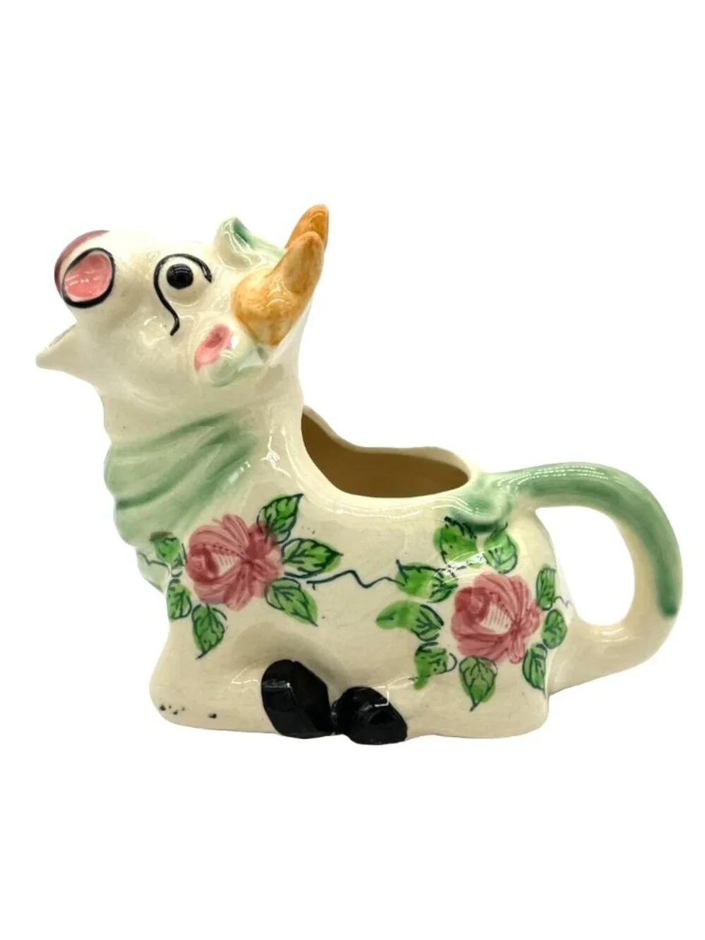 Vtg Kitschy Cow Creamer Hand Painted Milk Coffee 1940s Made in Japan Ceramic